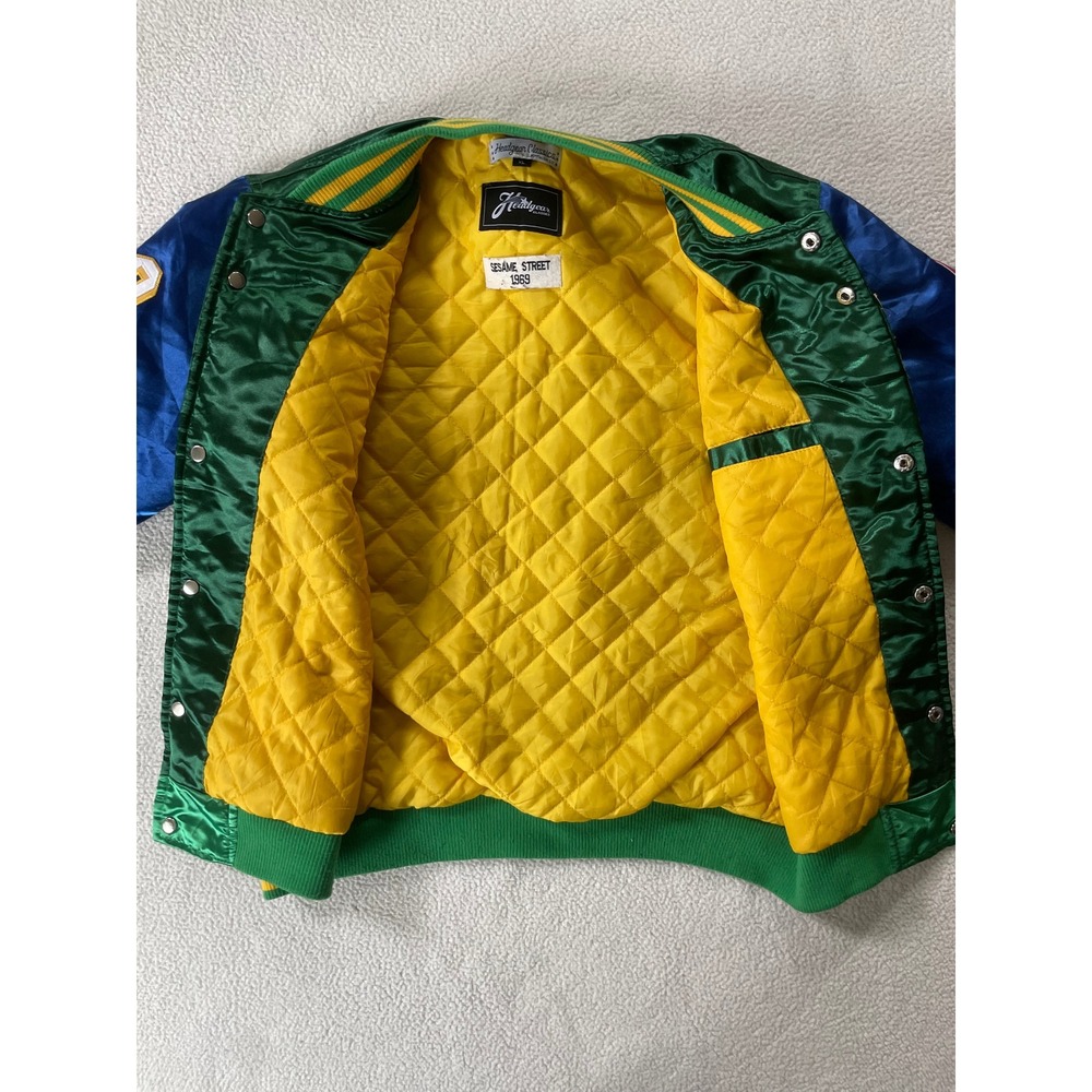Headgear Classics Mens XL Varsity Jacket Green Sesame Street PBS Satin Bomber - Picture 5 of 16